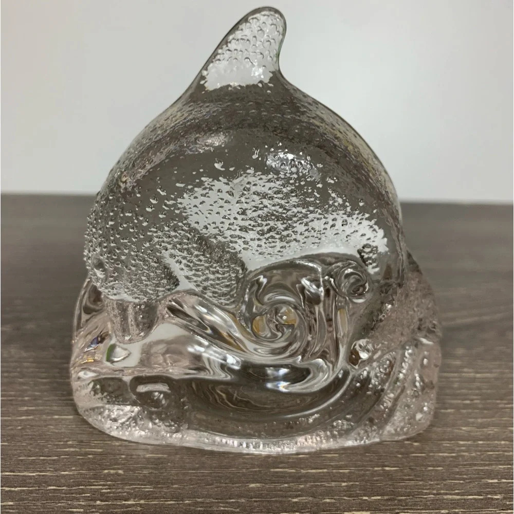 PartyLite Dolphin Ocean Waves Candle Holder Tea Light Clear Glass Seascape P0255